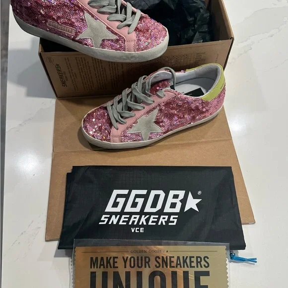 Golden Goose Pink Glitter Sneakers with Gray Star - Picture 2 of 9